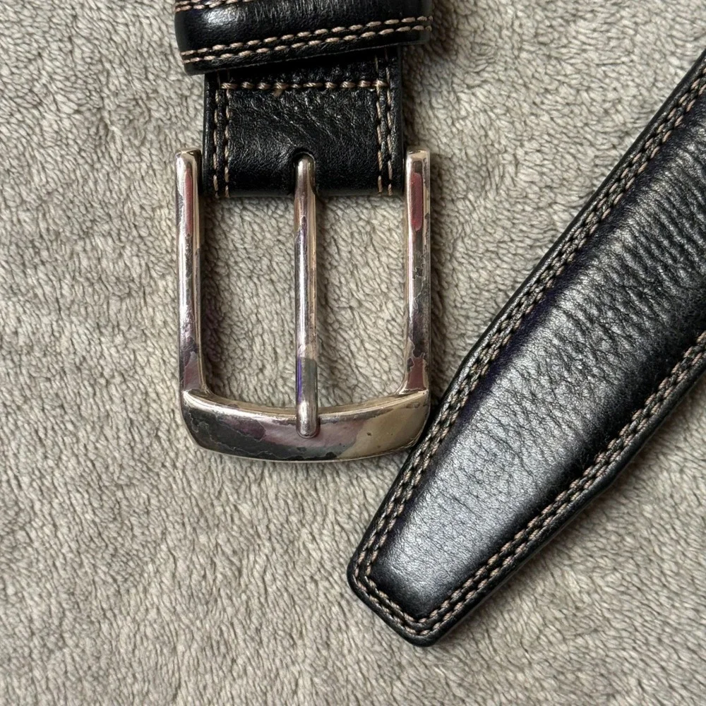 Brighton Leather Belt Mens 42 Black Italian Calfskin M10383 Double Stitch Buckle